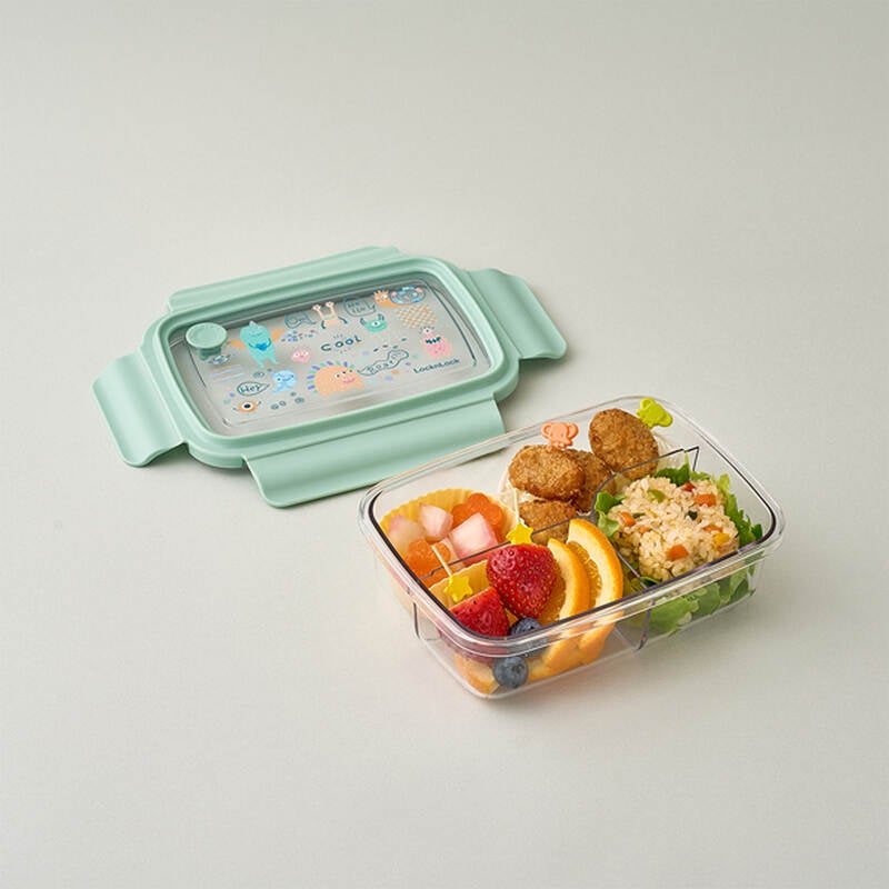 LocknLock Transparent 3-Compartment Plastic Lunch Box, 750ml -LCB501, 1L - LCB502, 2 colors (Purple, Blue) image number null